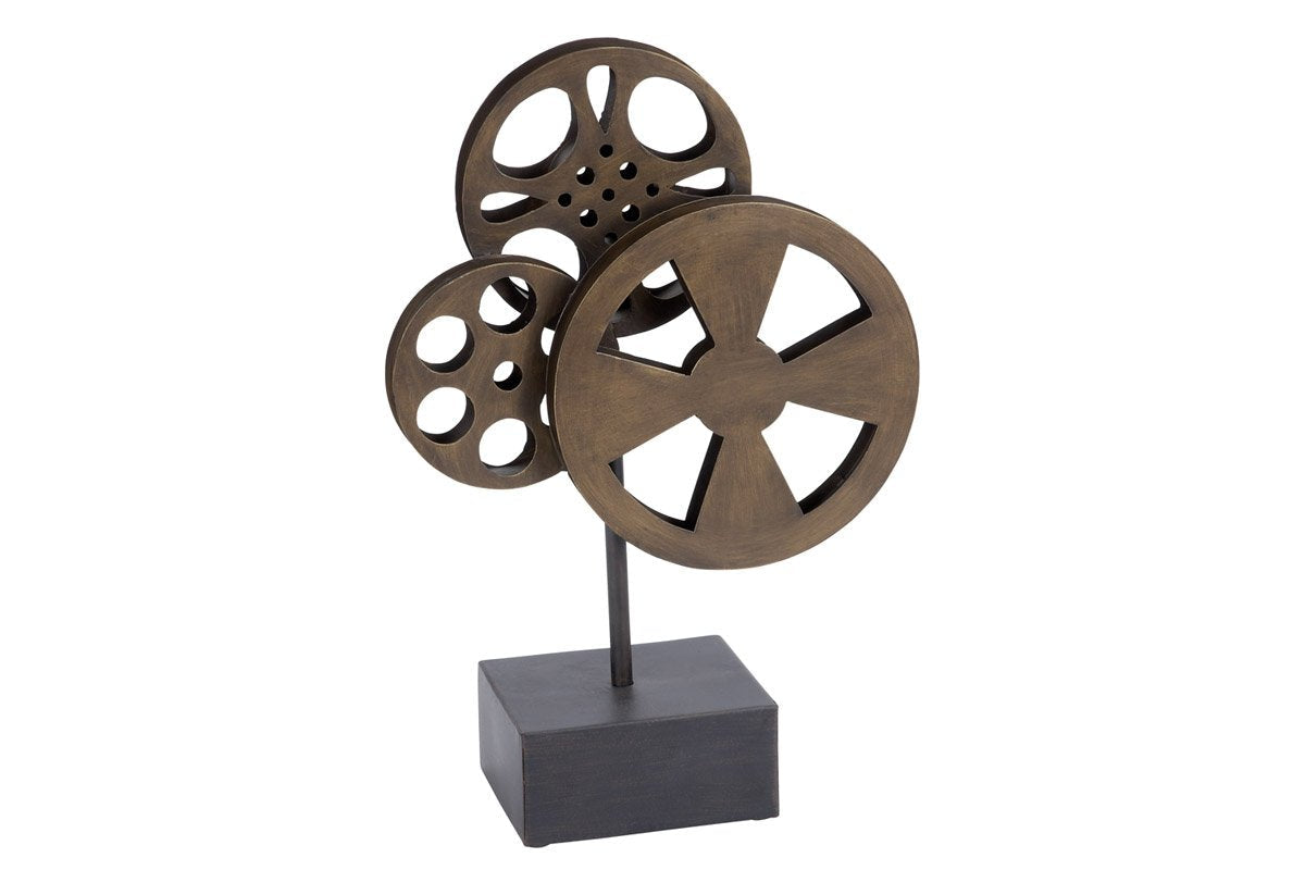 Deco 79 Metal Film Decorative Sculpture Reel Home Decor Statue with Elevated Block Base, Accent Figurine 11" x 5" x 16", Bronze