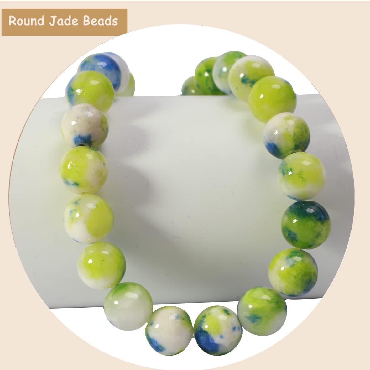 ZHFMLY 10mm Natural Persian Jade Beads, Green Colorful Dyed Healing Crystal Round Loose Stone Beads for Jewelry Making, DIY Bracelets Necklaces, Chakra Energy Craft Supplies One Strand