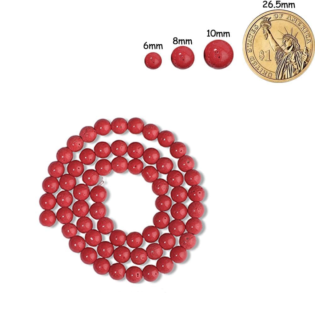 Yochus 60pcs Red Coral Beads，6mm Healing Power Natural Stone Round Loose Gemstone Beads for Jewelry Making Earring Necklace DIY Crafts