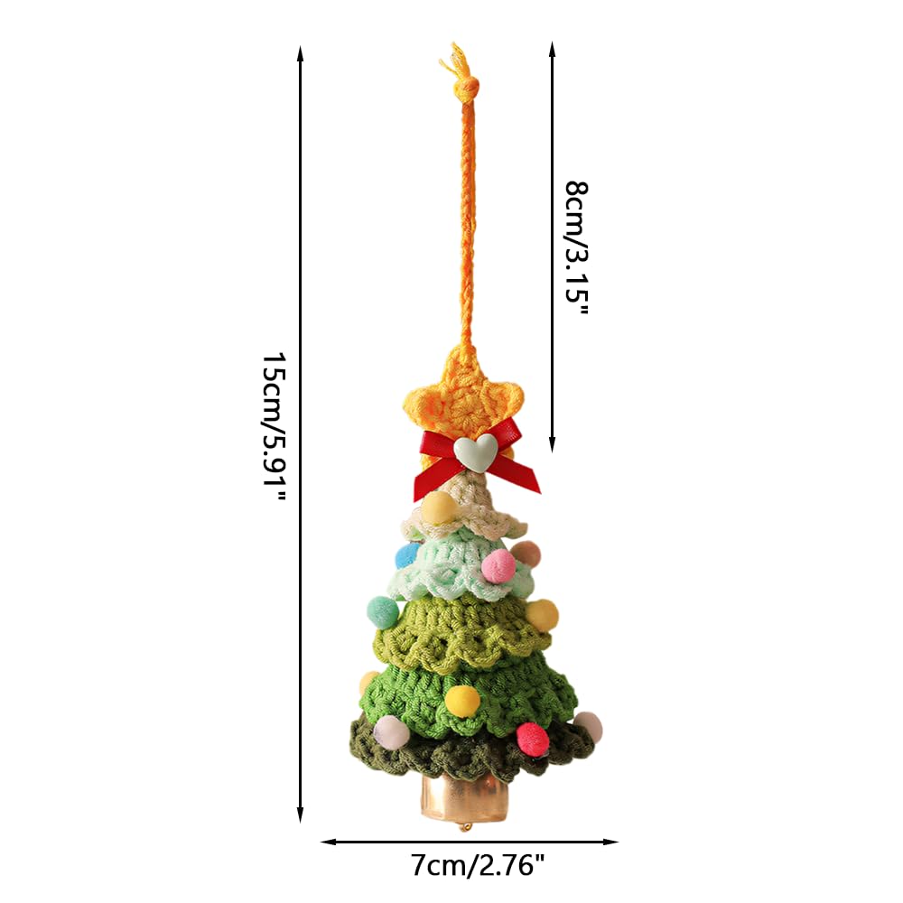 Crochet Christmas Tree Ornament, Knitting Handmade Xmas Tree Pendant with Bell for Holiday Hanging in Door, Car, Window