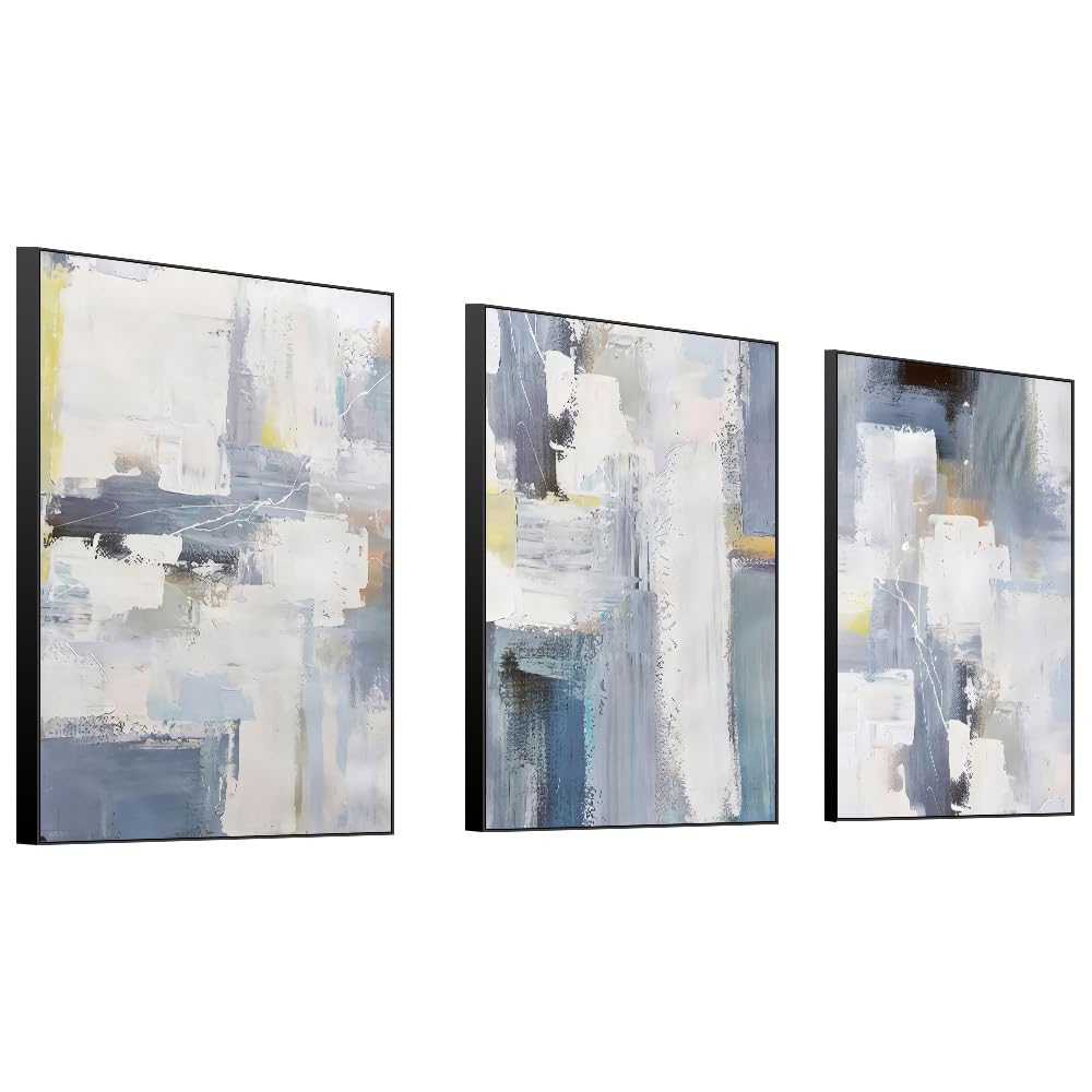 Wall Art Set of 3 Boho Natural Simple Black White for Living Room Bedroom Large Wall Art Paintings Framed Canvas painting Artworks for Office Decor, Posters&Prints Home Decor (24 "X 32", Grey)