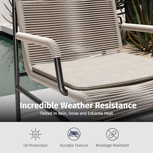 East Oak 3-Piece Patio Furniture Set, Outdoor Bistro Set with PE Rattan Wicker Wide Chairs, Soft Pads & Coffee Table, Modern All-Weather Wicker Patio Set for Garden and Porch, Creamy Apricot