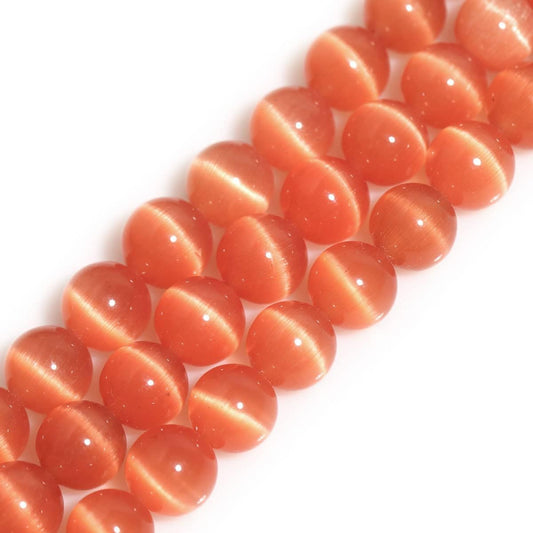 HAAMIIQII 45pcs 8mm Orange Cat Eye Beads Round Loose Gemstone Beads for Jewelry Making Strand 15 Inch