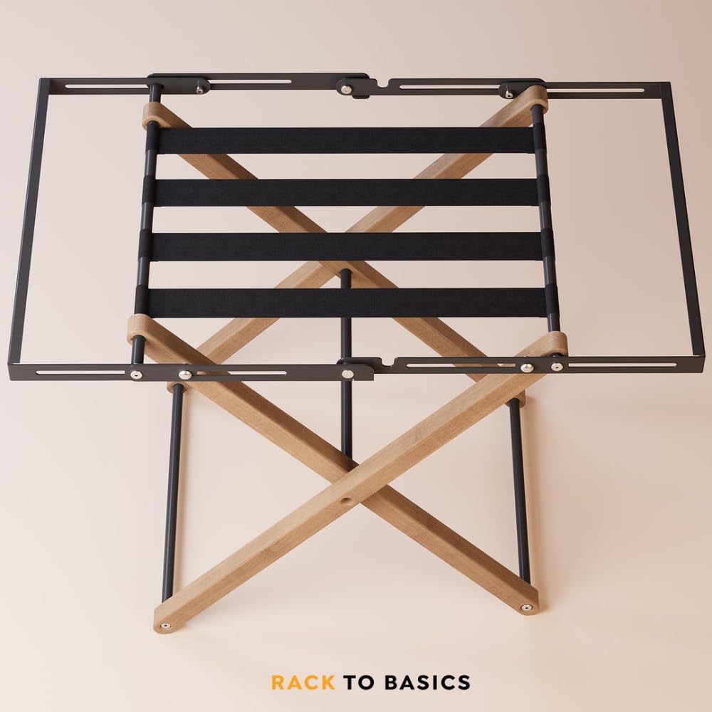 Luxury Expandable Luggage Rack for All Suitcase Sizes, Folding Stand Essential for Hotels, AirBnB, Guest Room; Extends 35” Inches, Holds up to 170 lbs, Durable Steel & Solid Wood, NO Assembly Required