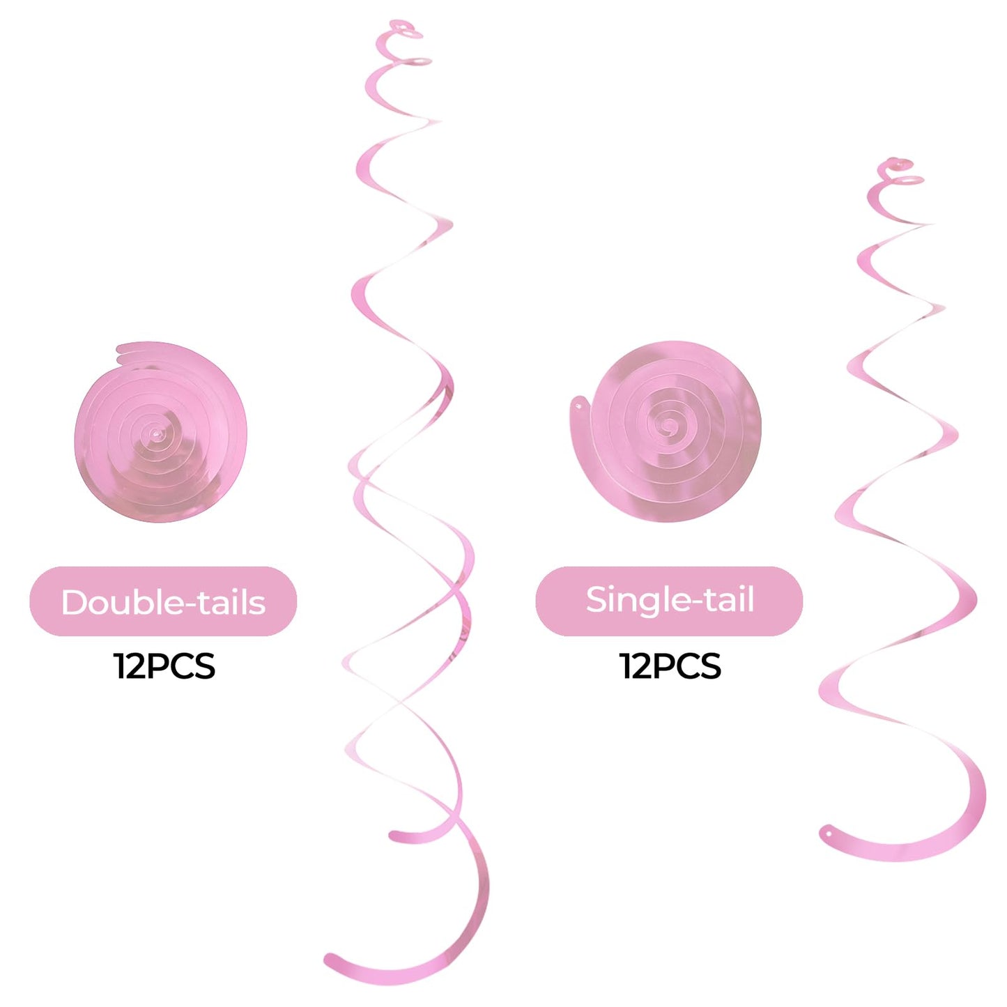 24 PCS Pink Hanging Swirl, Sparkle Ceiling Hanging Decorations, Plastic Streamer Party Decorations with Double-Swirls and Single-Swirls for Birthday Decorations, Easter, Graduation, Baby Shower