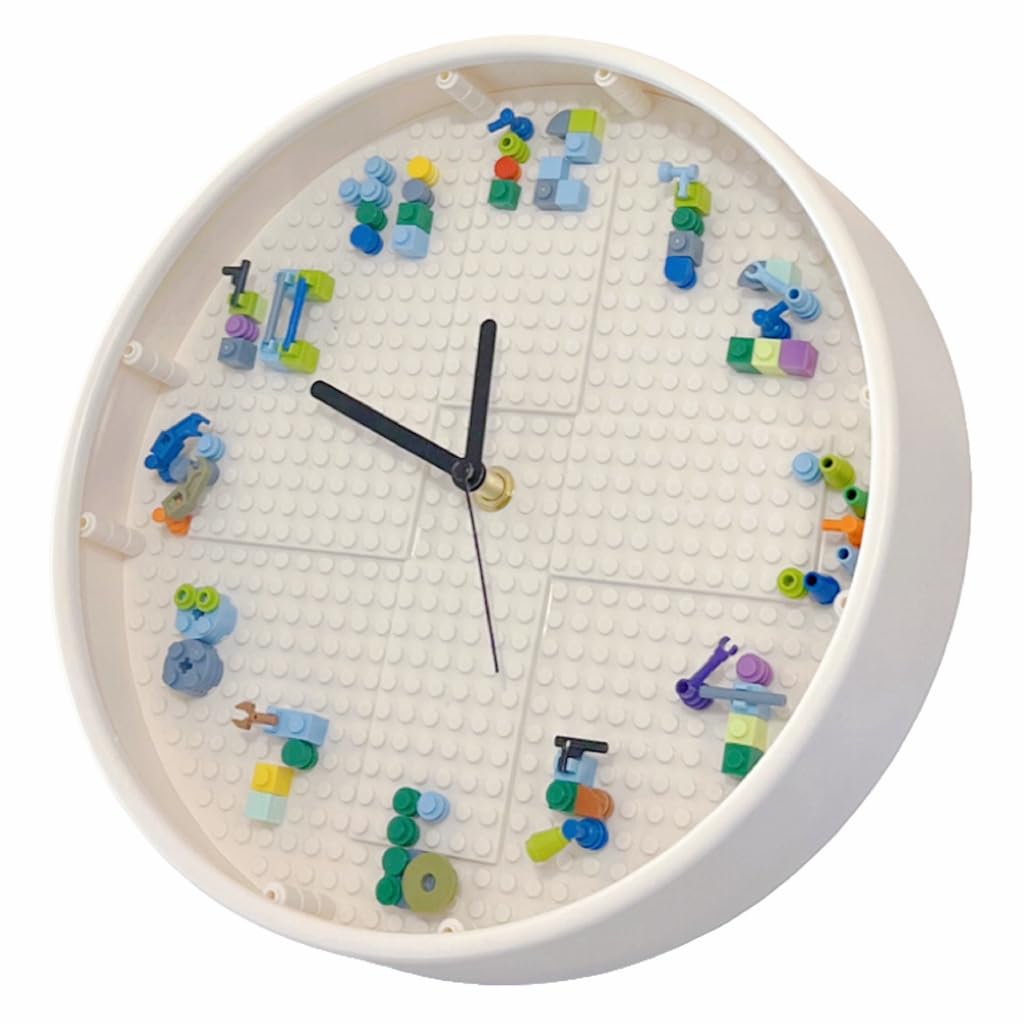lycnufrewolf DIY Building Block Clock, Kids' Wall Clocks, Kids' Room Decorations, Wall Decor for Game Rooms and Children's Bedrooms, Creative, Cool & Cute Style, Boys' Birthday Gifts (White Frame)