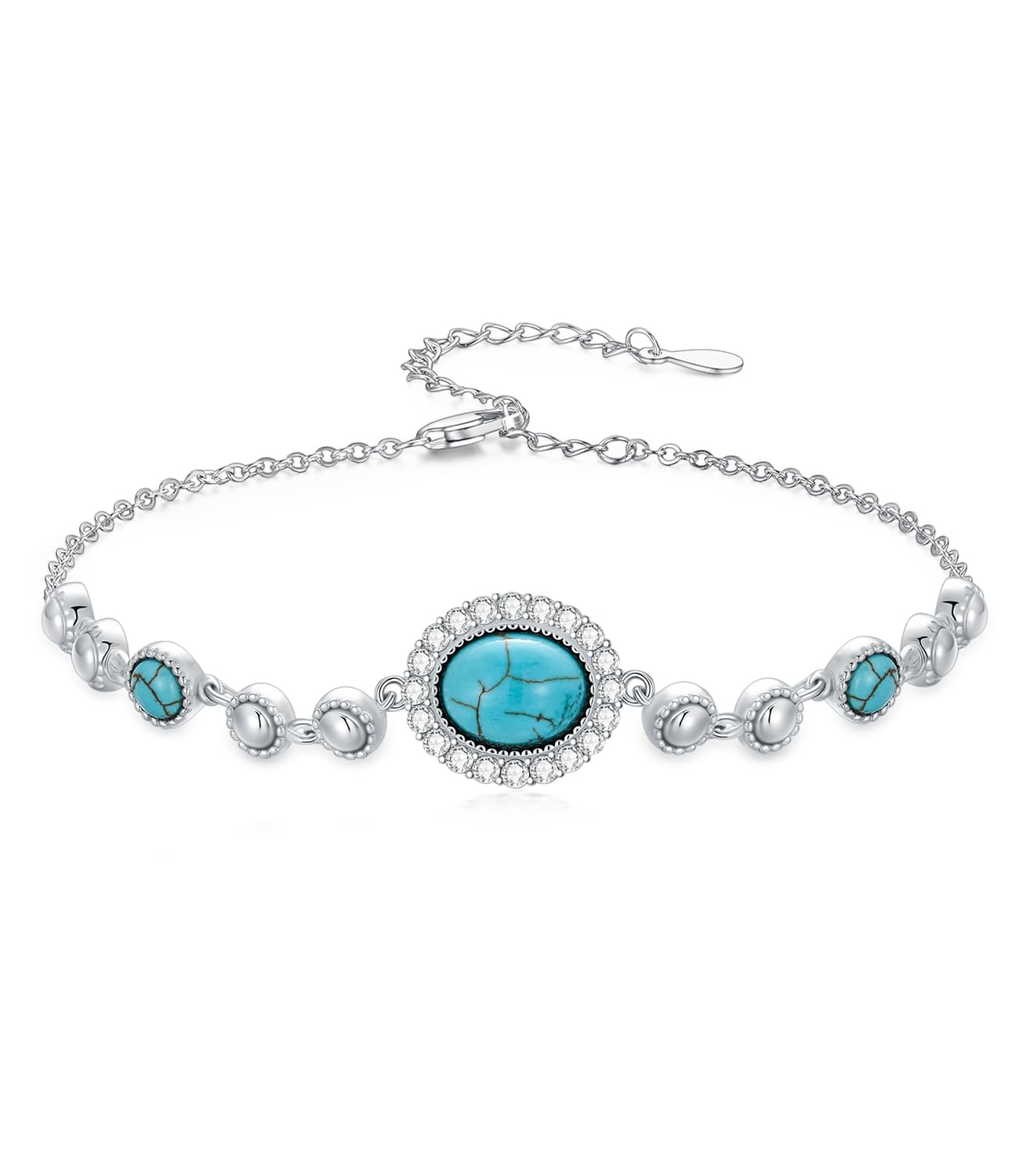 DOLIOX Real Turquoise Adjustable Bracelet for Women with CZ 925 Sterling Silver Elegant Genuine Green Gemstones Bracelets Jewelry for Her Wife Mom