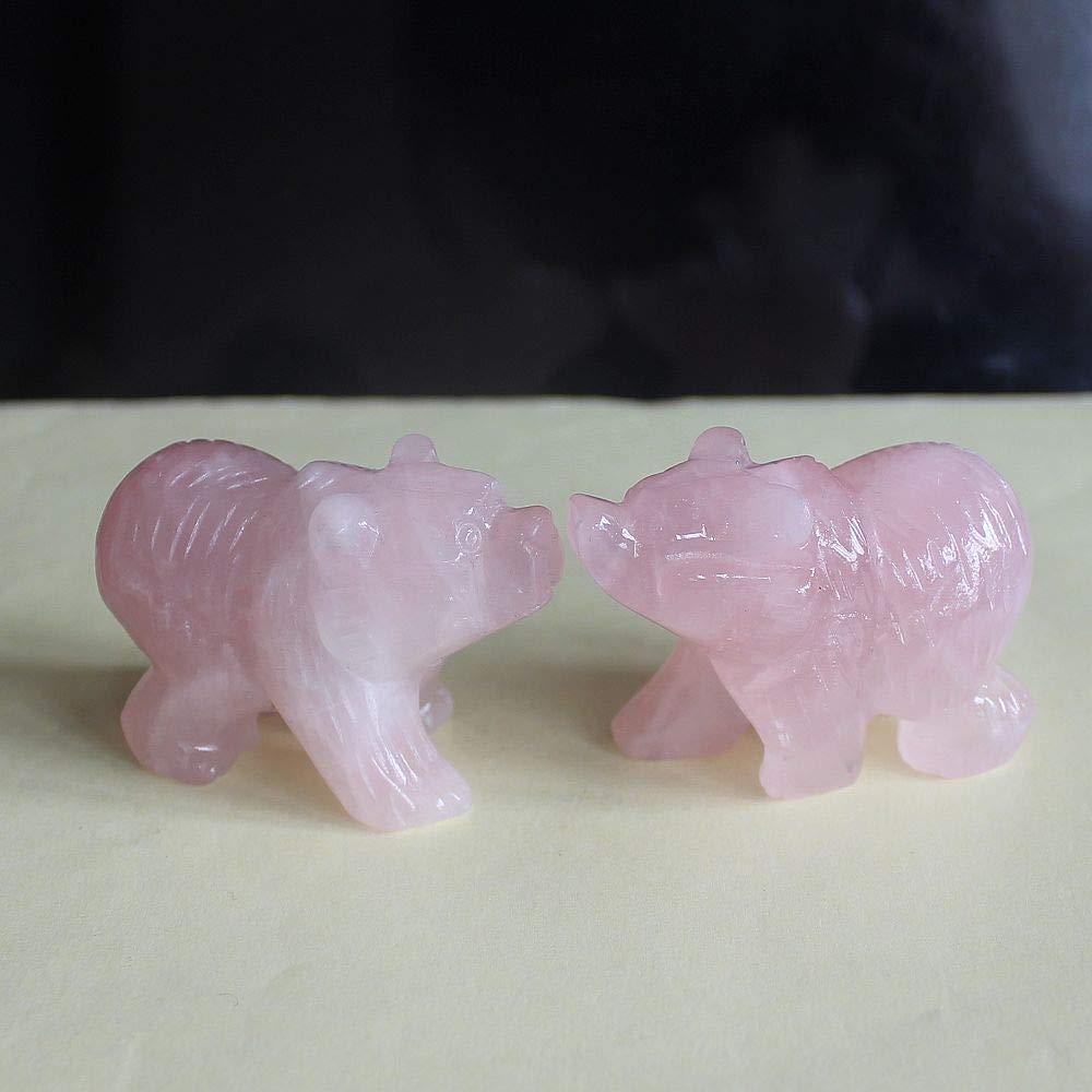 HLbshi Hand Carved Gemstone Crystal Bear Figurine Animal Statue Carving Office Home Decor Collections 2'' (Pink Rose Quartz)