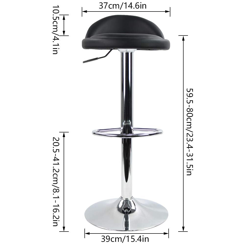 KKTONER PU Leather Round Bar Stool with Back Rest Height Adjustable Swivel Pub Chair Home Kitchen Bar stools Backless Stool with Footrest (Black)