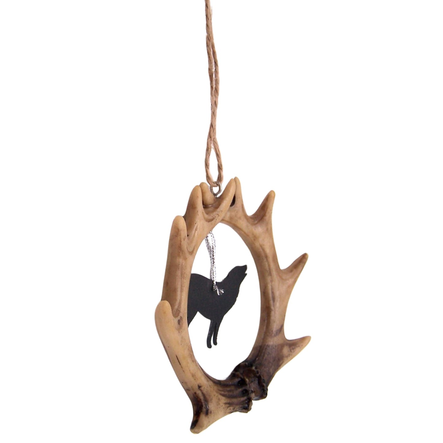 Antler Wolf Ornament, Rustic Holiday Decoration, 3.75 Inches