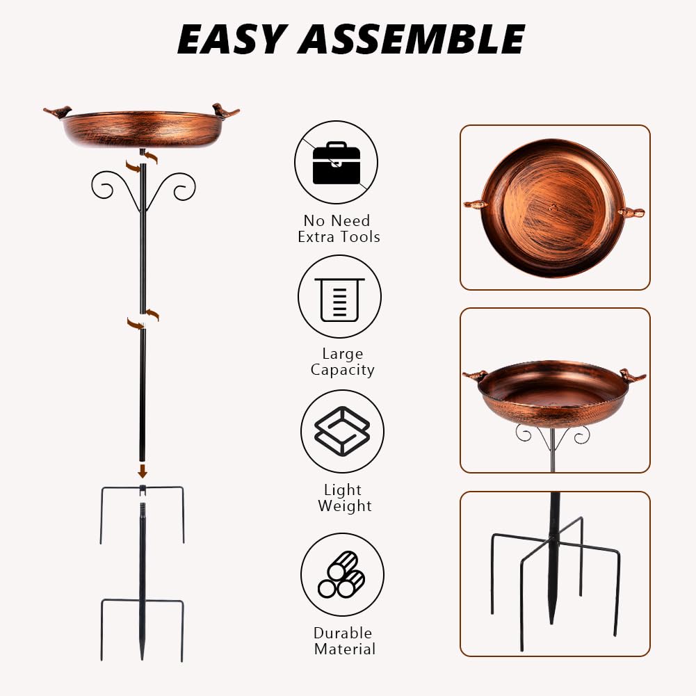 DREAMSOUL 38 Inch Tall Bird Bath with Stake, Vintage Copper Bird Bath for Outside Metal Freestanding Birdbath for Garden Yard Patio