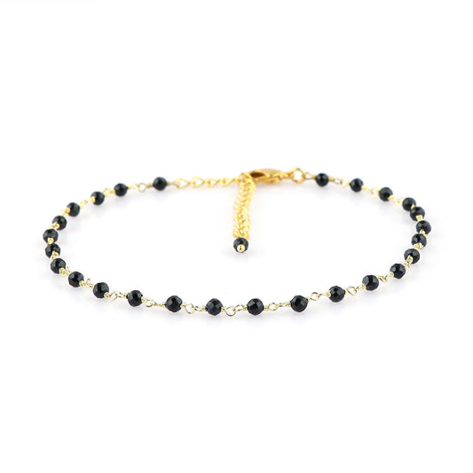 JOR Natural Blue Sapphire Beaded Rosary Anklet, Handmade Craft, Anklet Beads Bracelet, Chakra Healing Anklet, Gemstone Women Jewelry, Dainty Gold Plated Anklet 9 inch + 2 inch (1pcs)