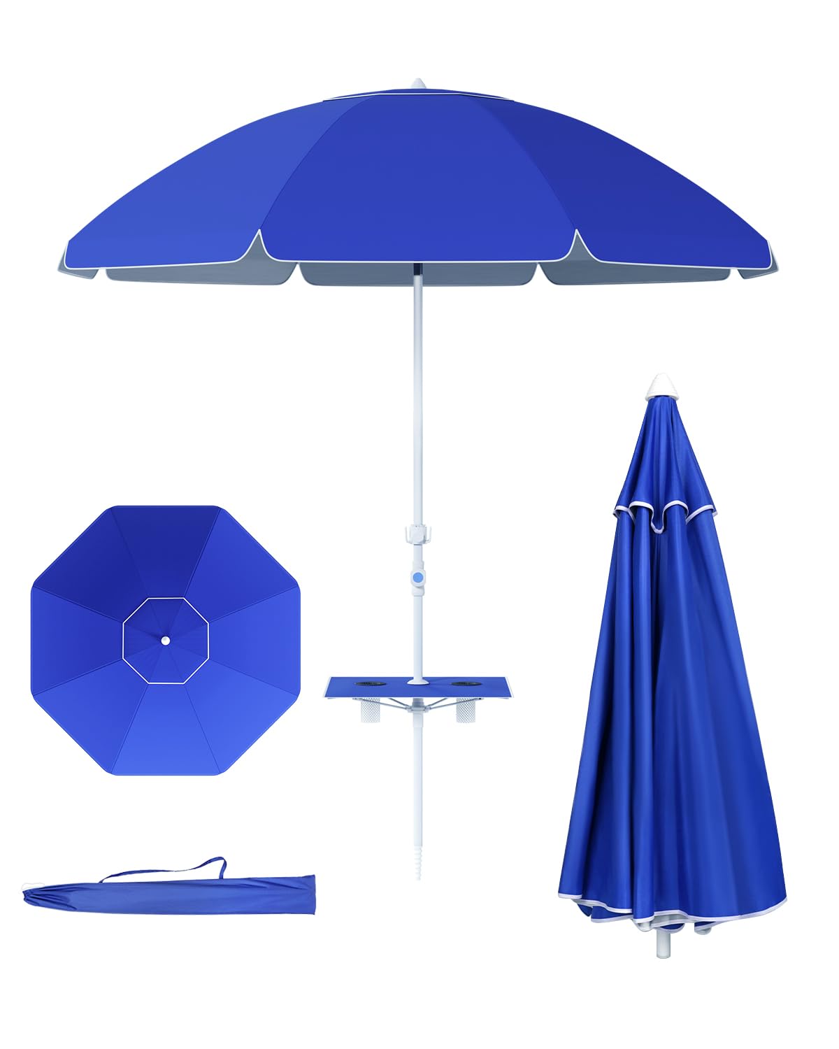 Paramondo 7ft Beach Umbrella with Sand Anchor Air Vent Push Button Tilt and Crank, Portable Sunshade Outdoor Patio Umbrella with 8 Sturdy Ribs for Garden, Deck, Backyard, Pool and Beach