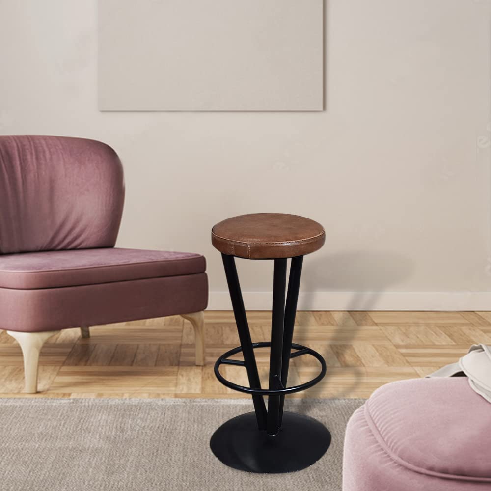 BBH Homes's Handmade Black Tan Round Shaped Iron & Leather Bar Stool 16.53x16.53x29.29 AMBBHBAC9027