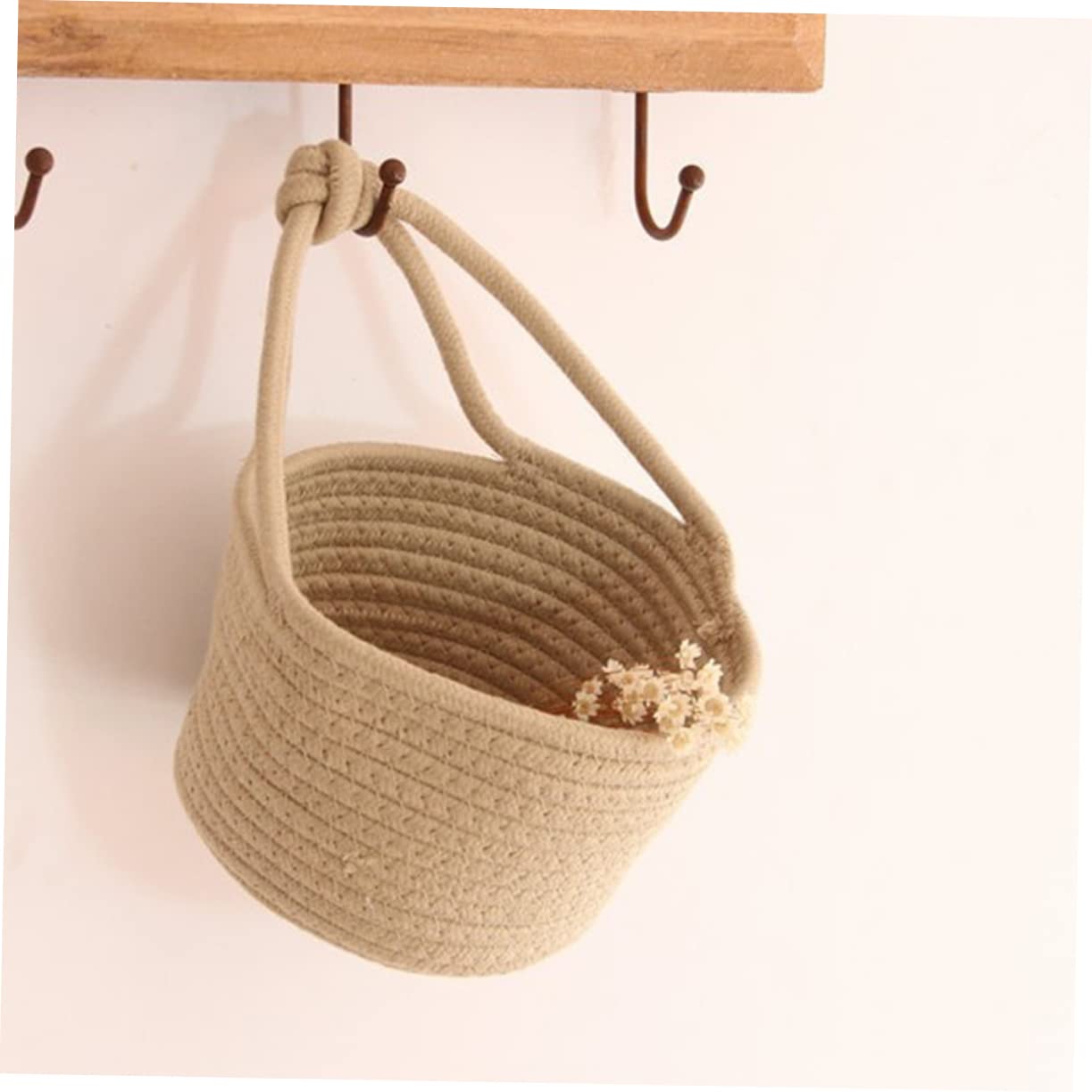 HOLIDYOYO Round Rope Containers Small Hanging Basket Woven Storage Basket Khaki Home Organization
