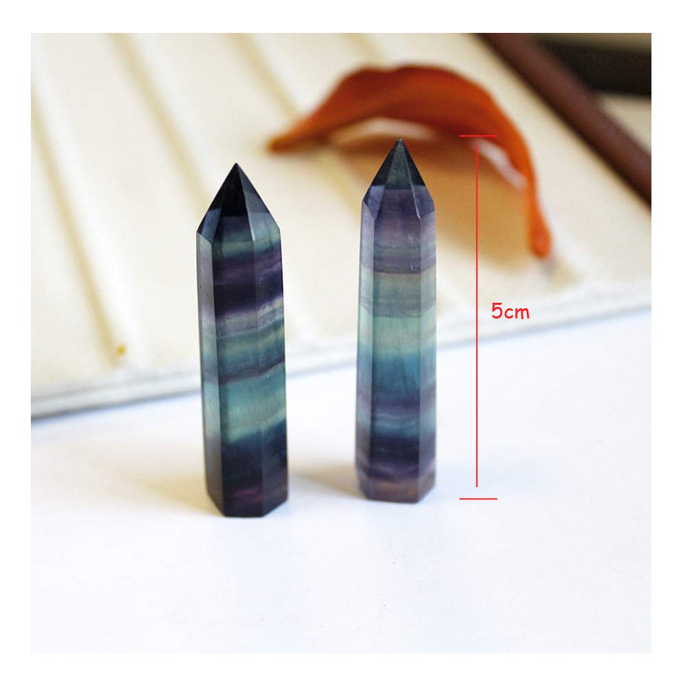 Comidox 2Pcs Natural Rainbow Fluorite Quartz Crystal Hexagonal Wand Healing Crystal Stone Purple Green Gem for Feng Shui Decor Home Office Decor