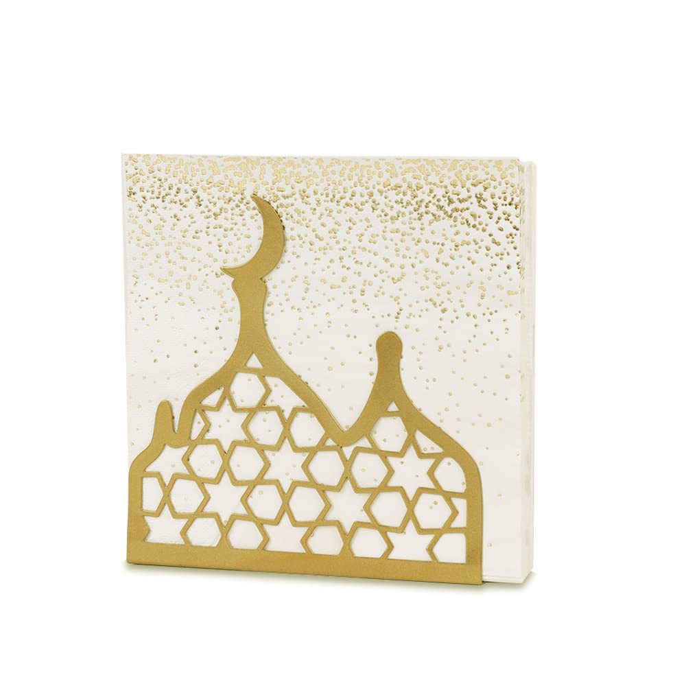 PTYQU Eid Mubarak Decorations,Ramadan Kareem Paper Towel Holder Metal Paper Napkin Tissue Table Decor for Ramadan Gifts