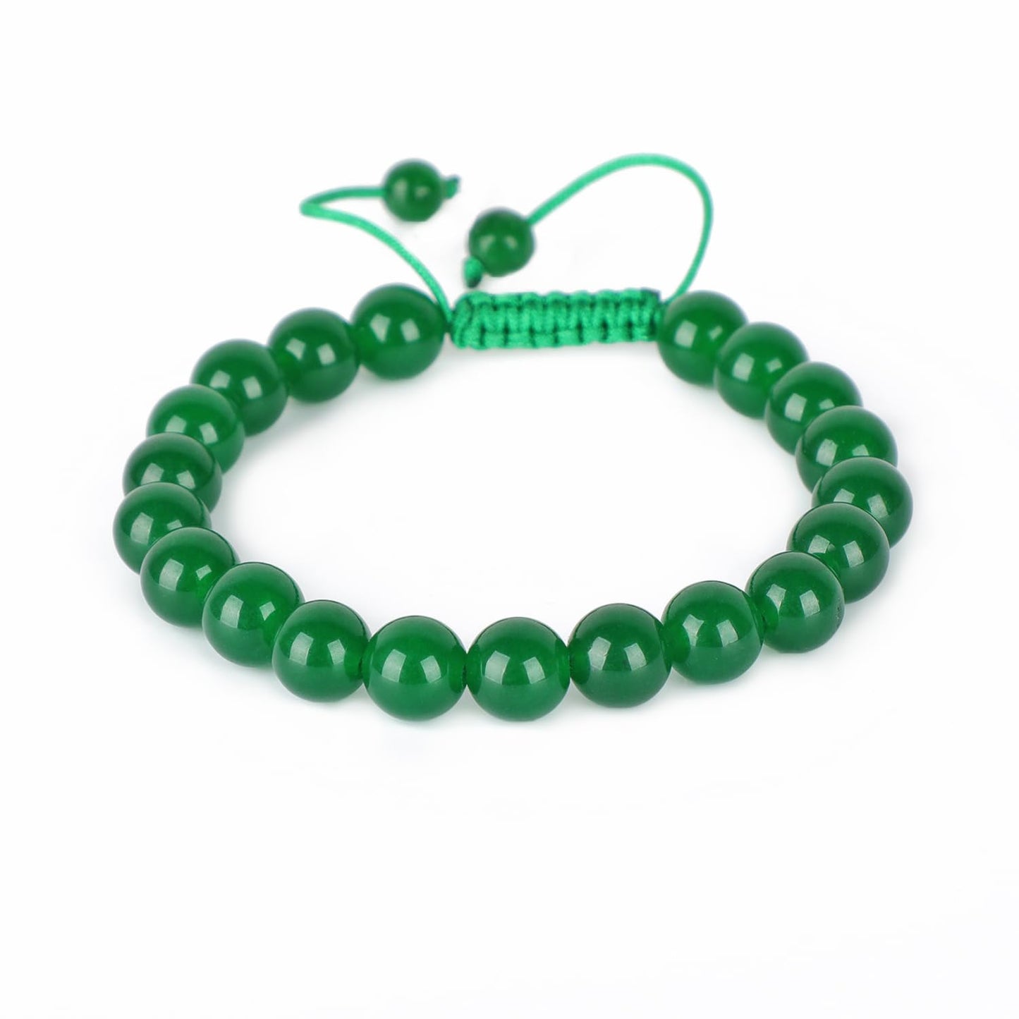 AD Beads Natural 8mm Gemstone Bracelets Healing Power Crystal Macrame Adjustable 7-9 Inch (Green Jade)