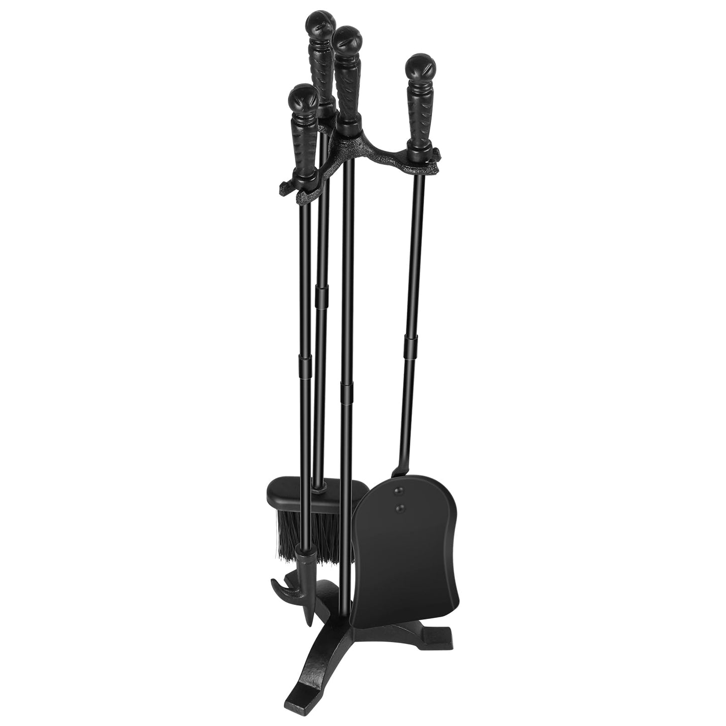 MAT 7-BANQUET Fireplace Tool Sets with Stand Cast Iron Fire Tools Fireplace Accessories Wood Burning with Poker Shovel Brush Wood Stove Tools Black