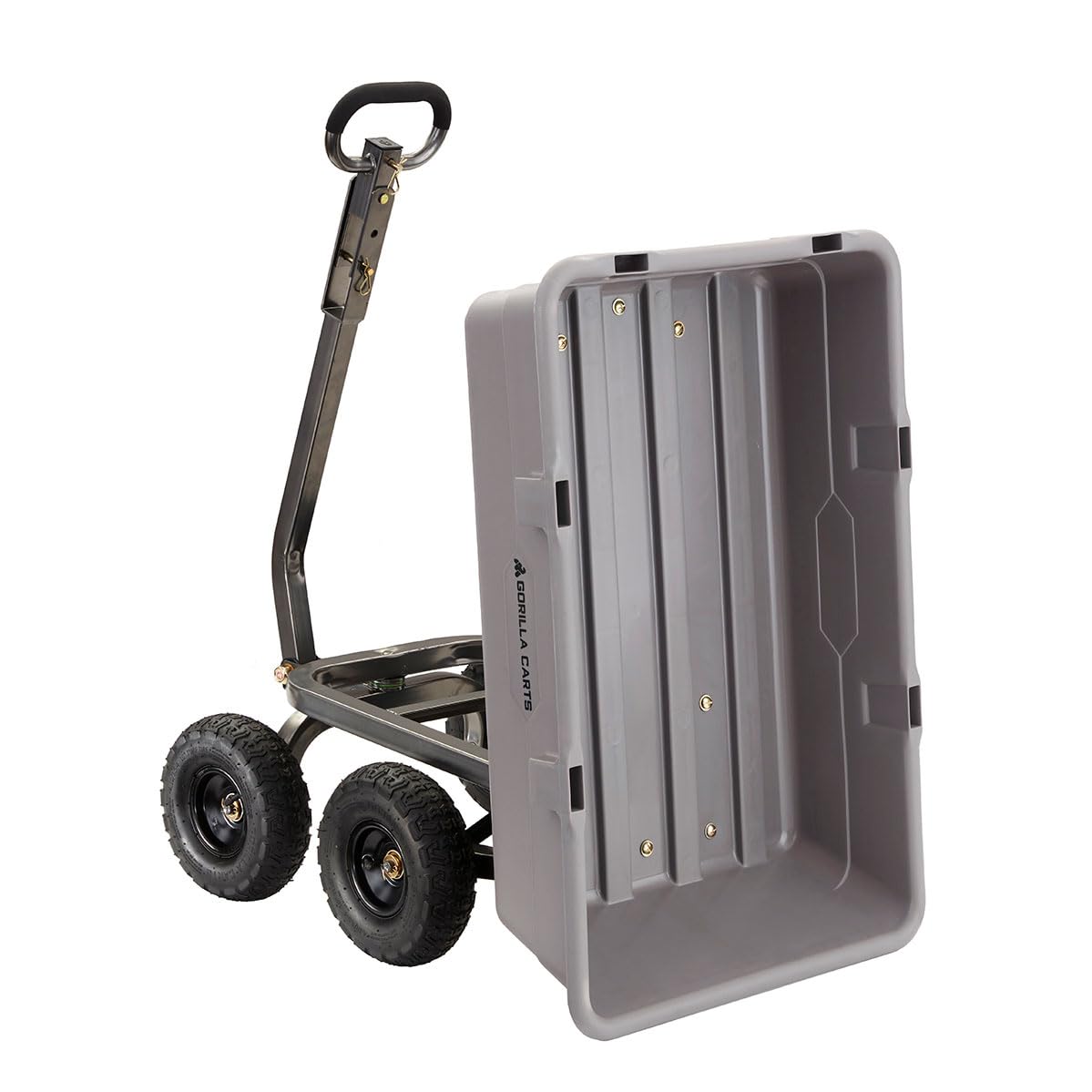 Gorilla Carts Heavy-Duty Poly Dump Cart, 5 Cu Ft Tub, 800 lb Haul Capacity, Gray – Towable Utility Wagon with Quick-Release Dumping & Pneumatic Tires for Yard, Landscaping and Gardening