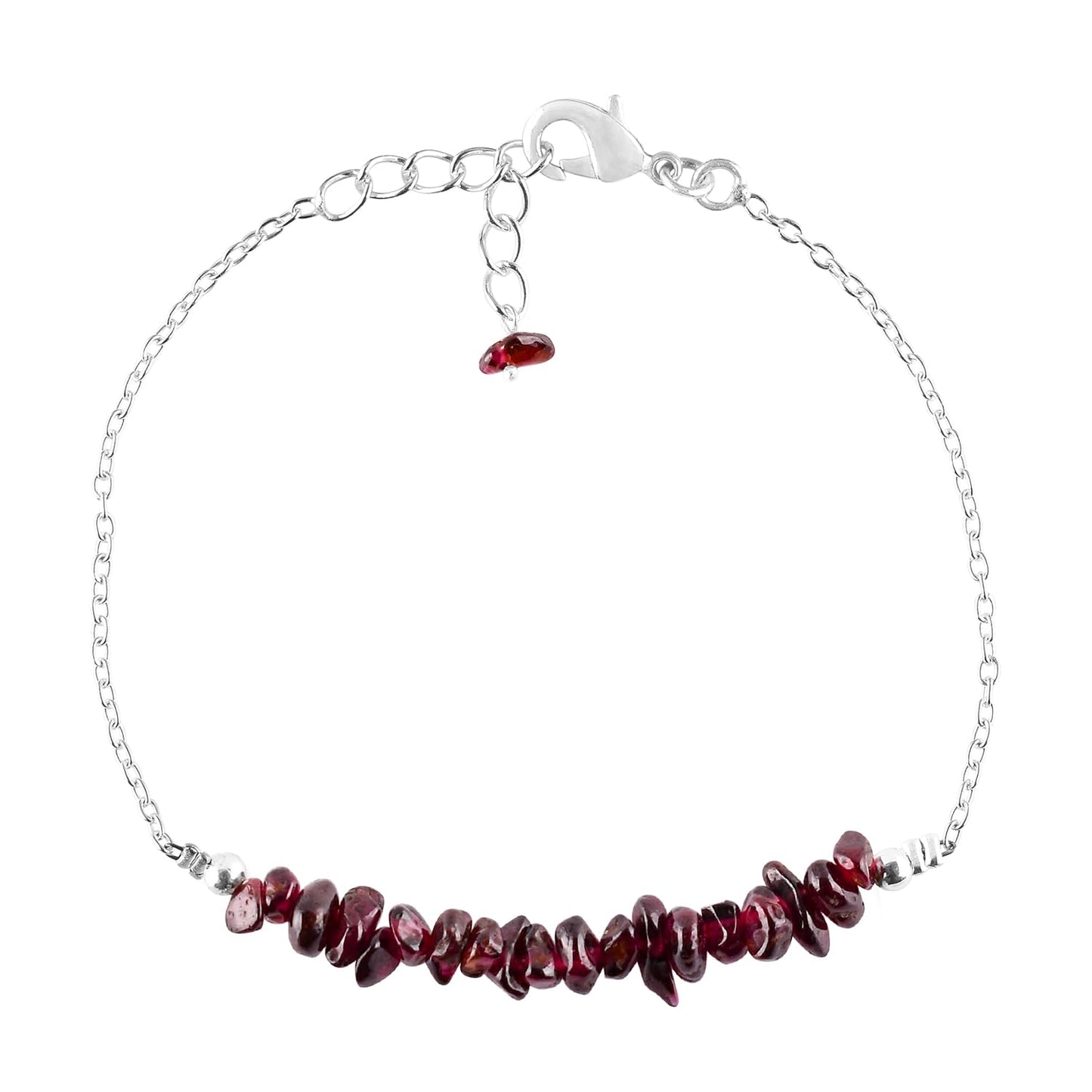 Garnet Bracelets For Women Nuggets Bar Bracelet Natural Gemstones June Birthstone Silver Plated Jewelry Adjustable 7 to 8 inch Chain Chakra Crystals Trendy Gifts For Her Birthday