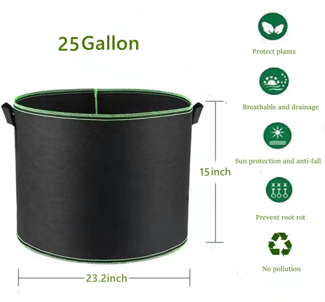Niurui 5-Pack 25 Gallon Grow Bags Heavy Duty 320G Thickened Nonwoven Fabric Pots Plant Grow Bags with Handles,for Low Stress Plant Training Fruits, Vegetables, and Flowers(Black)