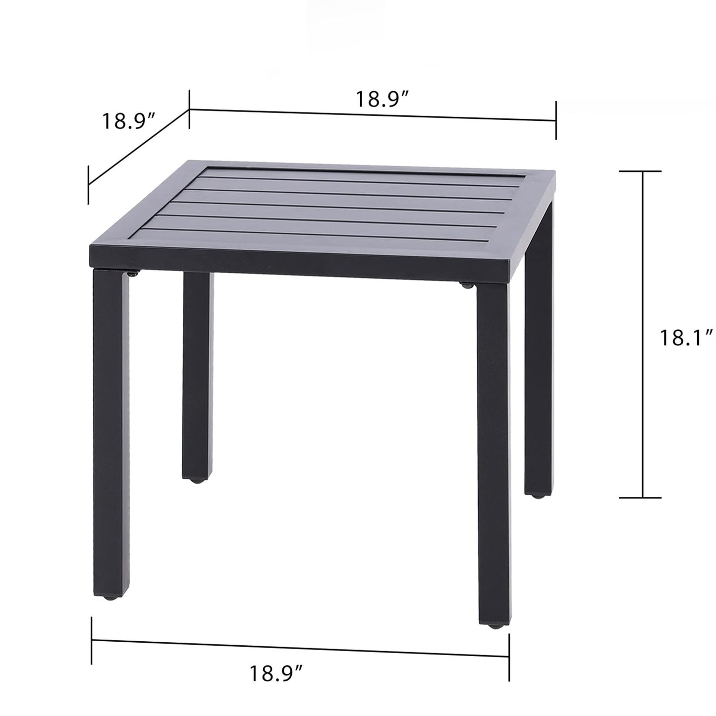 PHI VILLA Indoor Outdoor Small Metal Square Side/End Table, Patio Coffee Bistro Table, Black