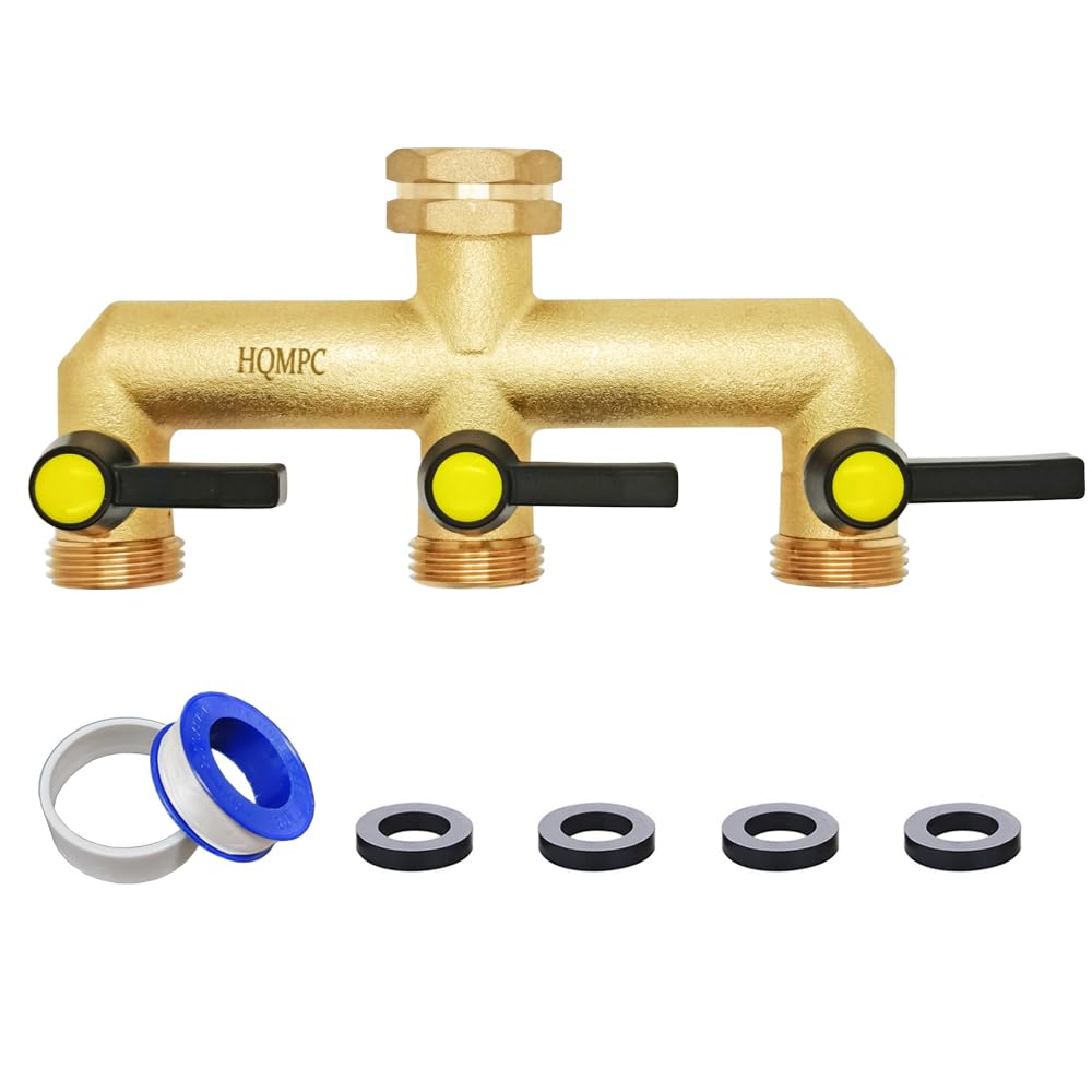HQMPC Hose Splitter Garden Hose 3 Way Valve Brass Hose Splitter With Solid Long Handle Hose Spigot Splitter 3 Way Valve 3/4" GHT Thread