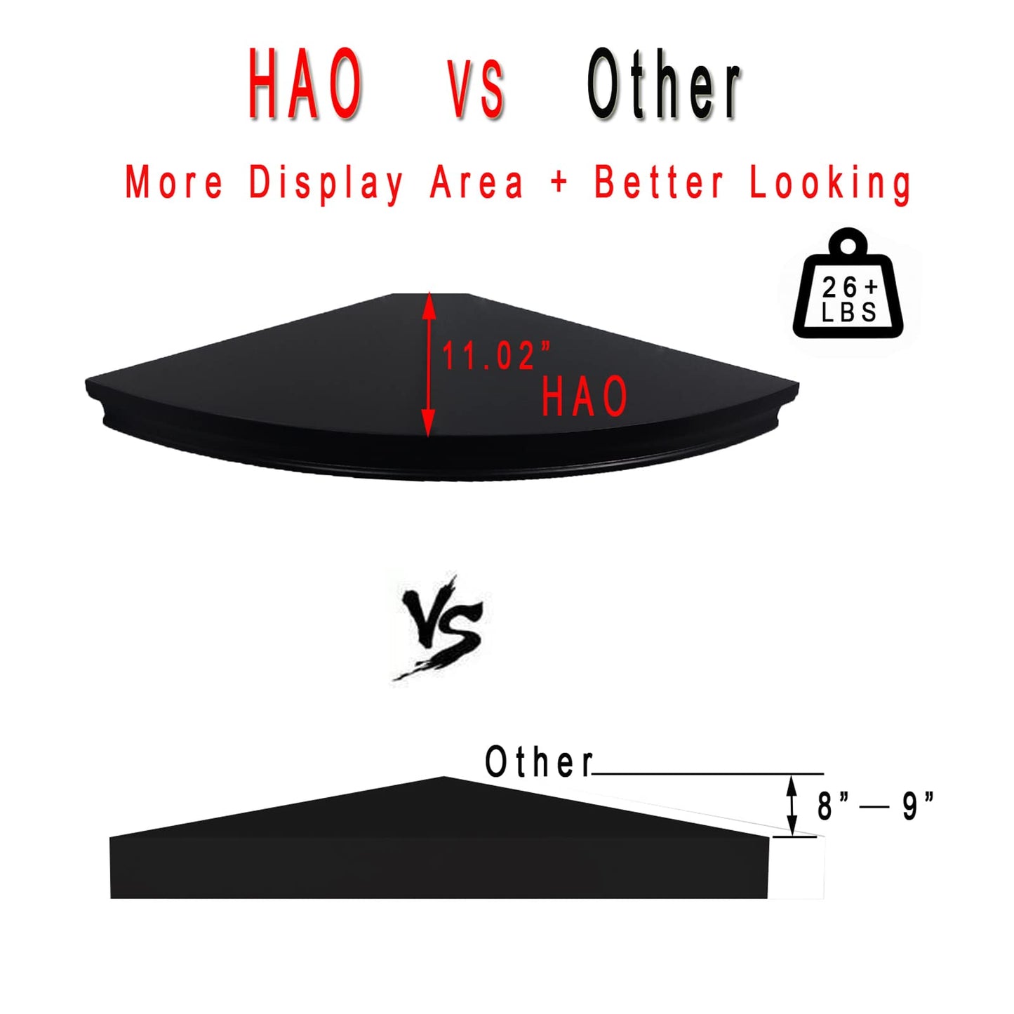 HAO Floating Corner Shelf Invisible Wall Mounted Shelves Radial Shape Cable Wire Hole Pattern Perfect for Bedroom Bathroom Living Room Kitchen Set of 2 Black