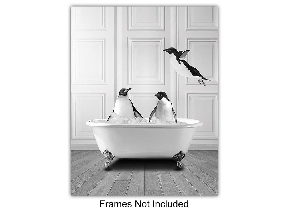 Cute Bathroom Wall Art & Decor - Funny Bathroom Decor for Women, Kids - Cow Elephant Bear Giraffe Penguin Wall Art Set - Bath Pictures - Bath Wall Decor - Accessories - Powder room Sign