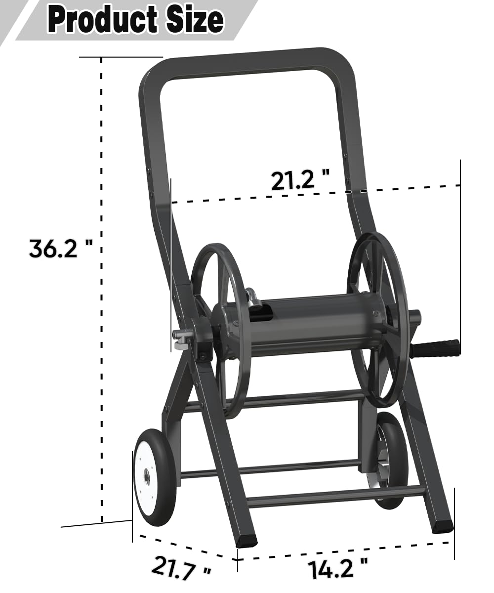 Artigarden Garden Hose Reel Cart with Wheels, Outdoor Heavy Duty Powder-coated Steel Water Storage Winder Holder, Holds 125 ft of 5/8’’ Hose with 3.9 Ft Leader Hose for Outside Lawn Yard, Black