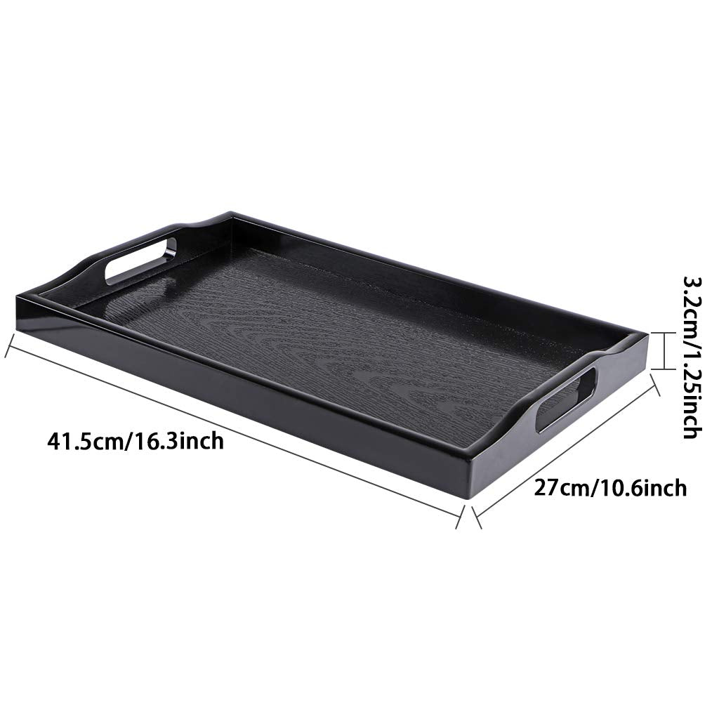 MDLUU Plastic Serving Tray, Ottoman Tray with Cutout Handles, Rectangle Butler Tray for Breakfast in Bed, Coffee Table Decor, Party (Black)