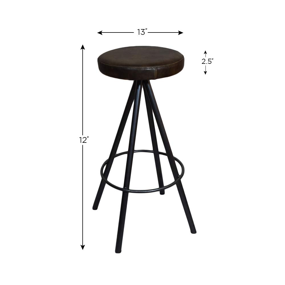 BBH Homes's Handmade Black Brown Round Shaped Iron & Leather Bar Stool 14.96x14.96x31.49 AMBBHBAC9028