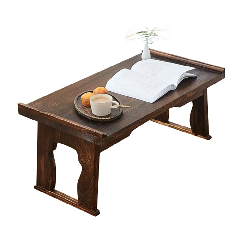 SINOBEST Foldable Wooden Laptop Desk, Breakfast in Bed Serving Tray, Japanese Floor Table for Tea & Coffee, Portable Antique Meditation Altar (23.6”x13.4”x10.6”)
