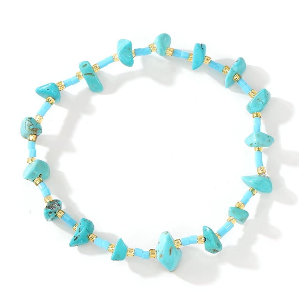 SHINUS BOHO Healing Natural Crystal Beaded Stretch Bracelet for Women,Handmade Boho Irregular Turquoise Energy Stones Attention Courage Bracelet Summer Beach Fashion Jewelry Gift Friendship