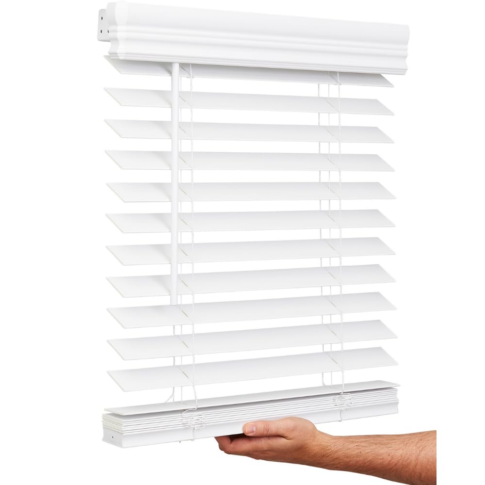 Lotus & Windoware Cordless, 2 Inch Faux Wood Blind, 35" Wide x 60" Long, Window Blinds, Blinds & Shades, Blinds for Indoor Windows, Smooth, Bright White - 35" x 60",Bright White