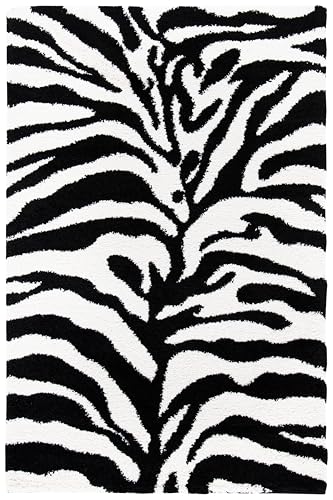 SAFAVIEH Florida Shag Collection Accent Rug - 3'3" x 5'3", Ivory & Black, Non-Shedding & Easy Care, 1.2-inch Thick Ideal for High Traffic Areas in Entryway, Living Room, Bedroom (SG452-1290)