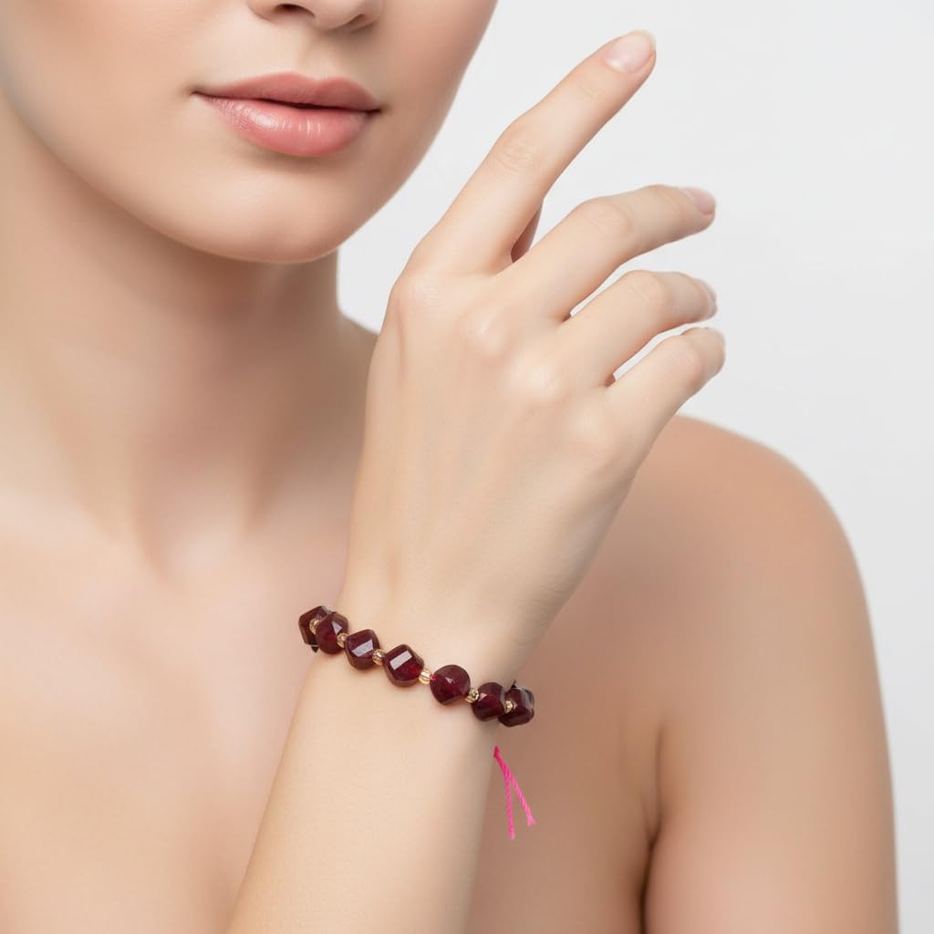 Yochus 42pcs Natural Garnet Stone Beads for Bracelet，2strands 6mm Facted Twist Loose Gemstone Beads for Jewelry Making DIY Craft Necklace Earring