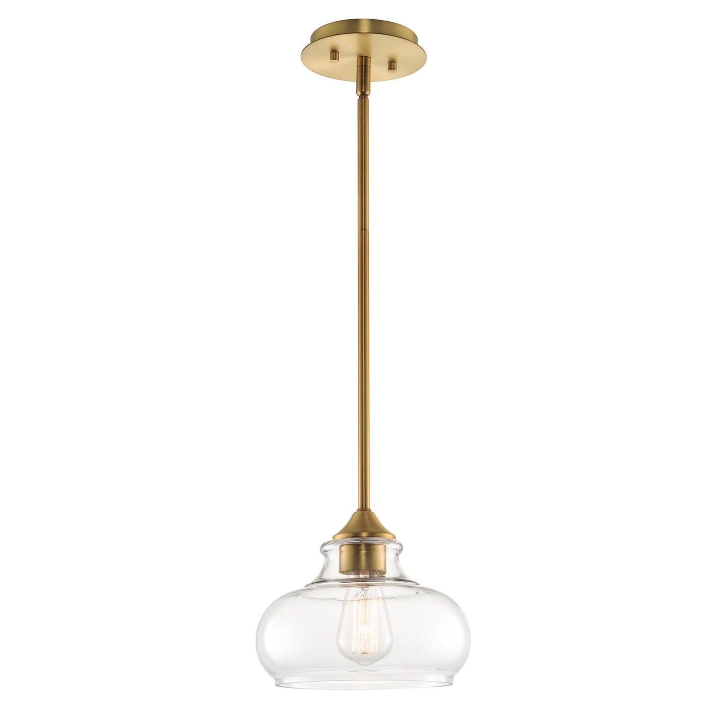 Kira Home Harlow 9" Modern Schoolhouse Pendant Light with Clear Glass Shade, Industrial Farmhouse Hanging Light with Schoolhouse Glass, Warm Brass Finish