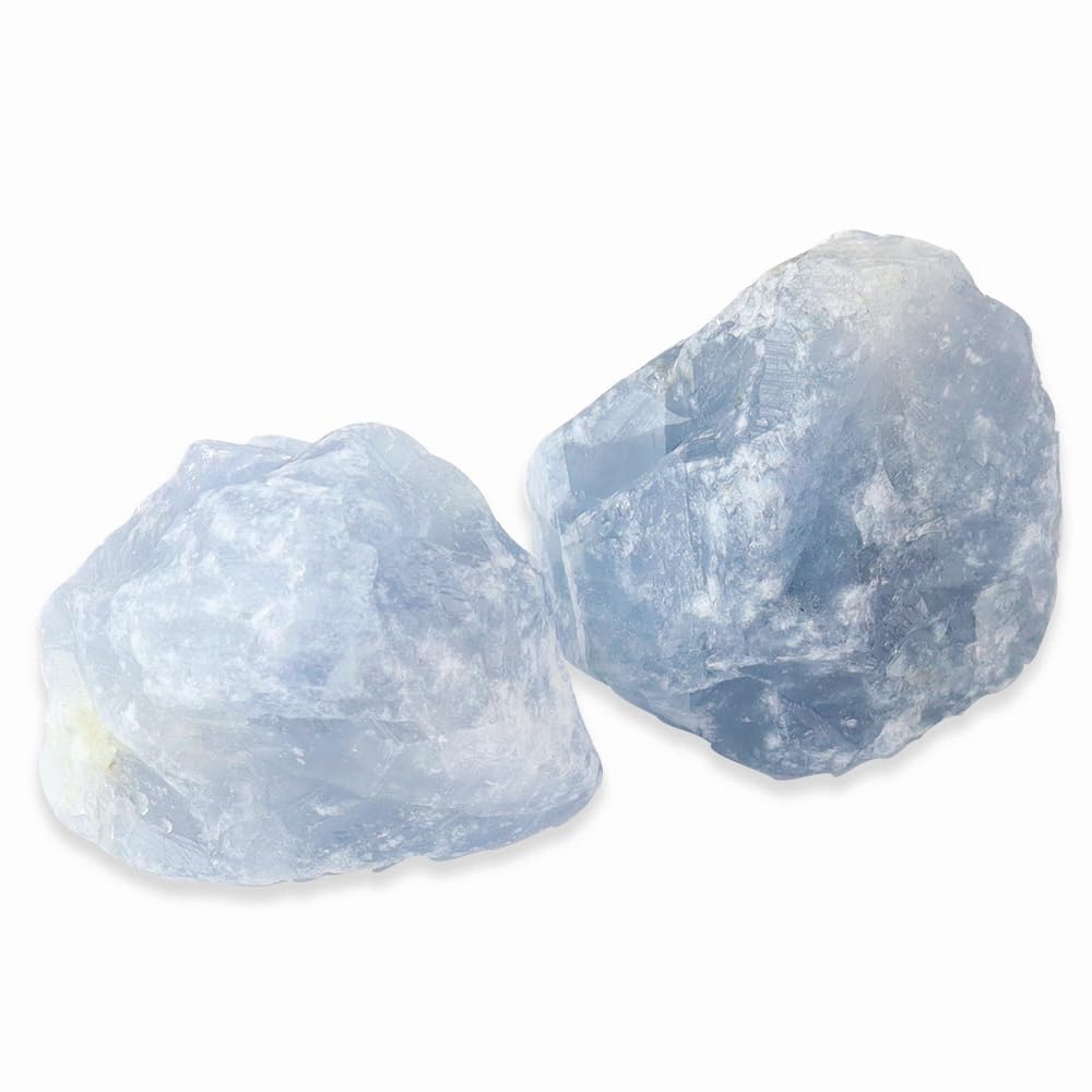 2PCS Natural Raw Stone Healing Crystals Bulk, Gemstones for Reiki, Meditation, Home Decor, Garden Fountain Rocks (Blue Celestite)