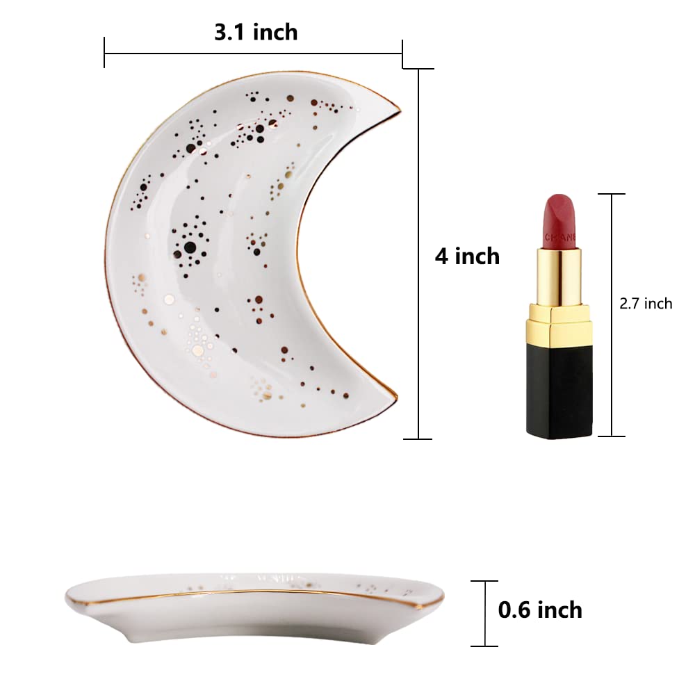 Soddeph Small Moon Ceramic Jewelry Tray, Decorative Trinket Dish, Ring Holder Plate, Modern Accent Tray for Bathroom, Nightstand, Entryway Table, Vanity (1, White)