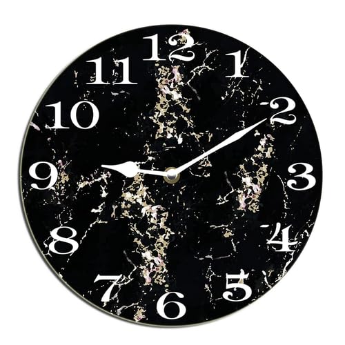 Houseuse Black Marble Wall Clock Modern Stylish Clock for Living Room, Battery Operated Easy to Read Bedroom, Bathroom and Kitchen Housewarming Seasonal Shop Hotel Round 10"
