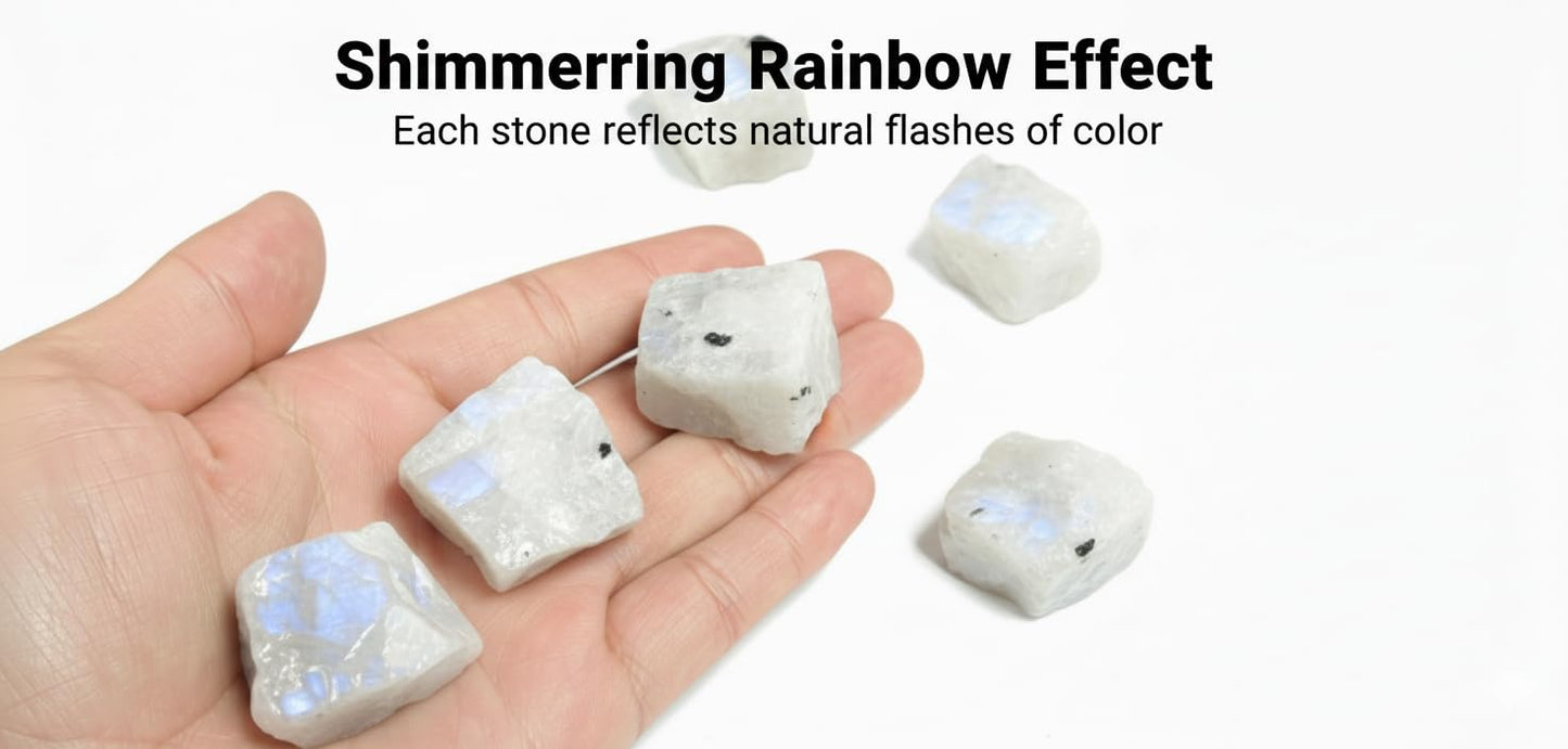 2 Pcs Rainbow Moonstone Raw Crystal Set Natural Stones for Meditation, Reiki, Energy Balancing & Collection