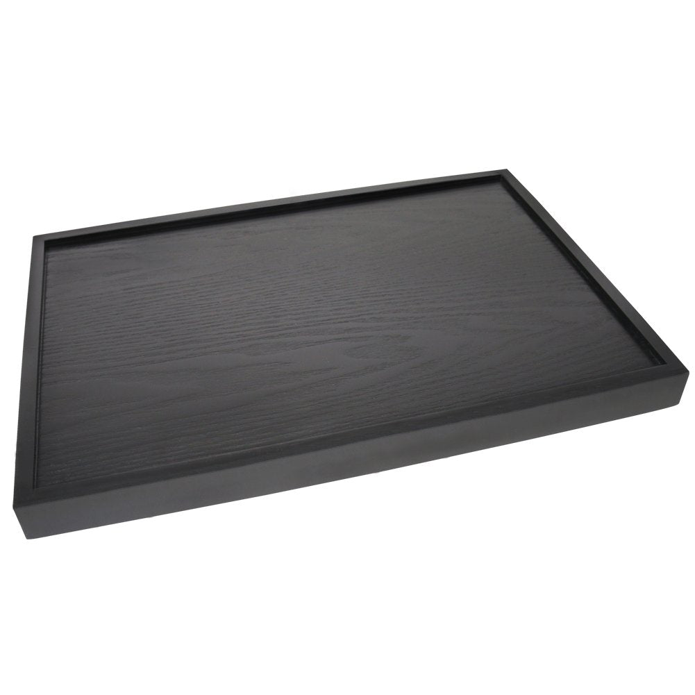 SILILUN Serving Tray Black Large Food Breakfast Wood Butler Tray with Handle 17.77 x 13.72 x 1.78