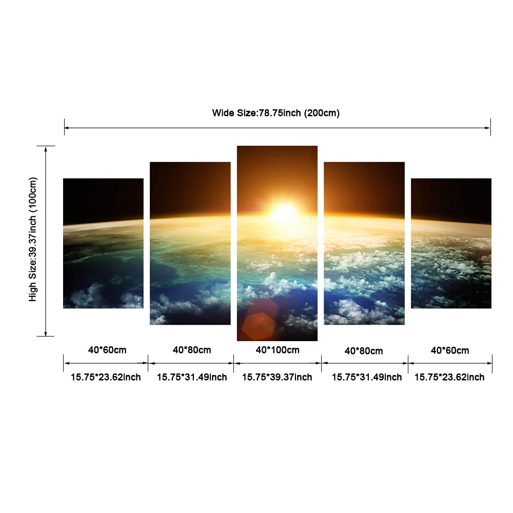 Pyradecor the Earth 5 Panels Extra Large Modern Landscape Artwork Giclee Canvas Prints Space Pictures Paintings on Canvas Wall Art Ready to Hang for Living Room Bedroom Home Decor XL