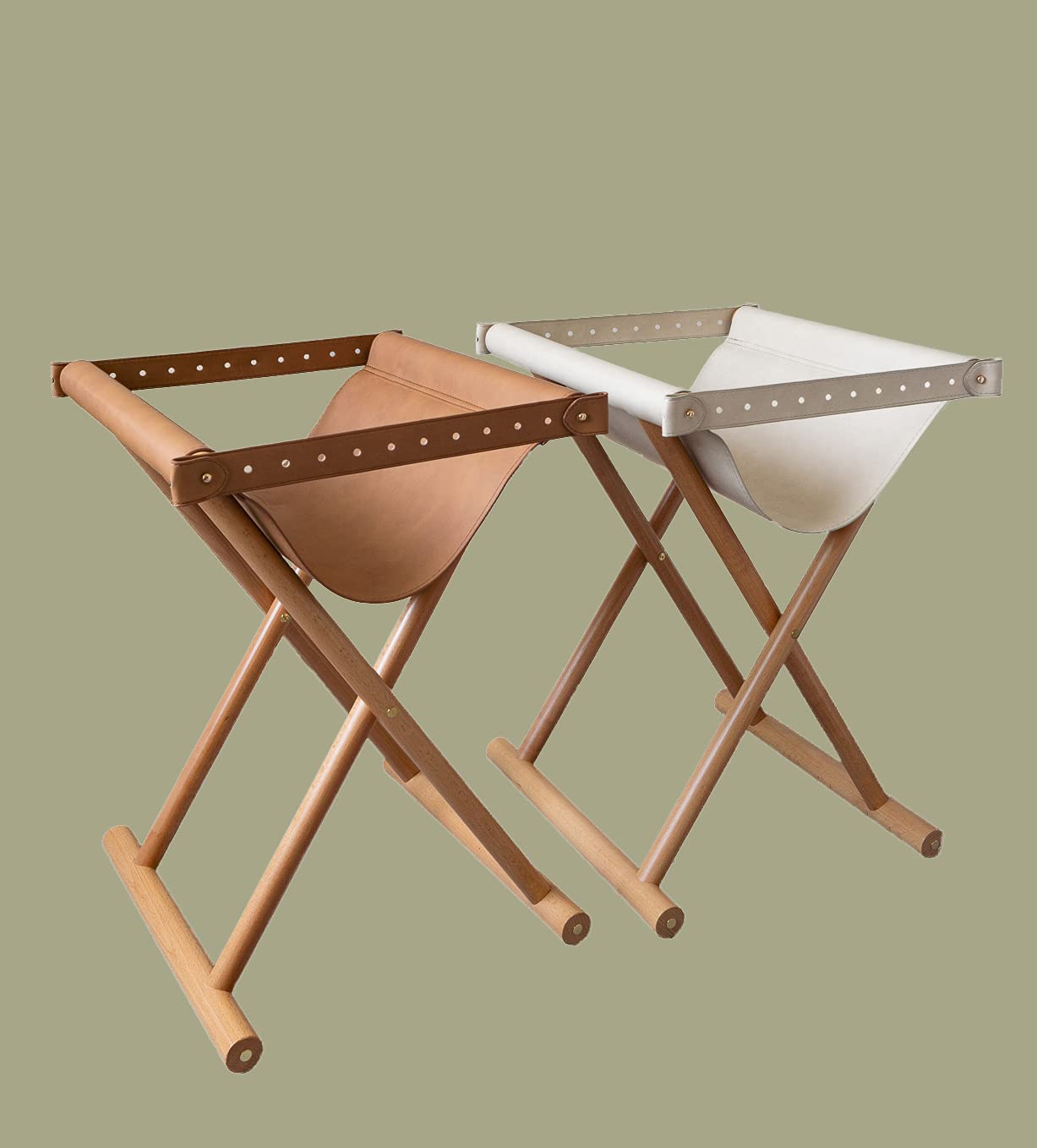 SORBARIA Vegan Soft Leather Solid Beech Wood Multipurpose Foldable Portable Foot Stool Vanity Stool or Freestanding Magazine Holder -Van Dyke Brown