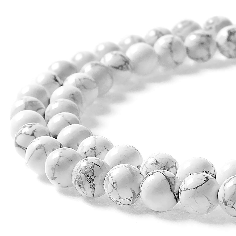 MJDCB AAAA Natural Stone Beads White Howlite Turquoise Round Loose Beads for Jewelry Making 15" (8mm)