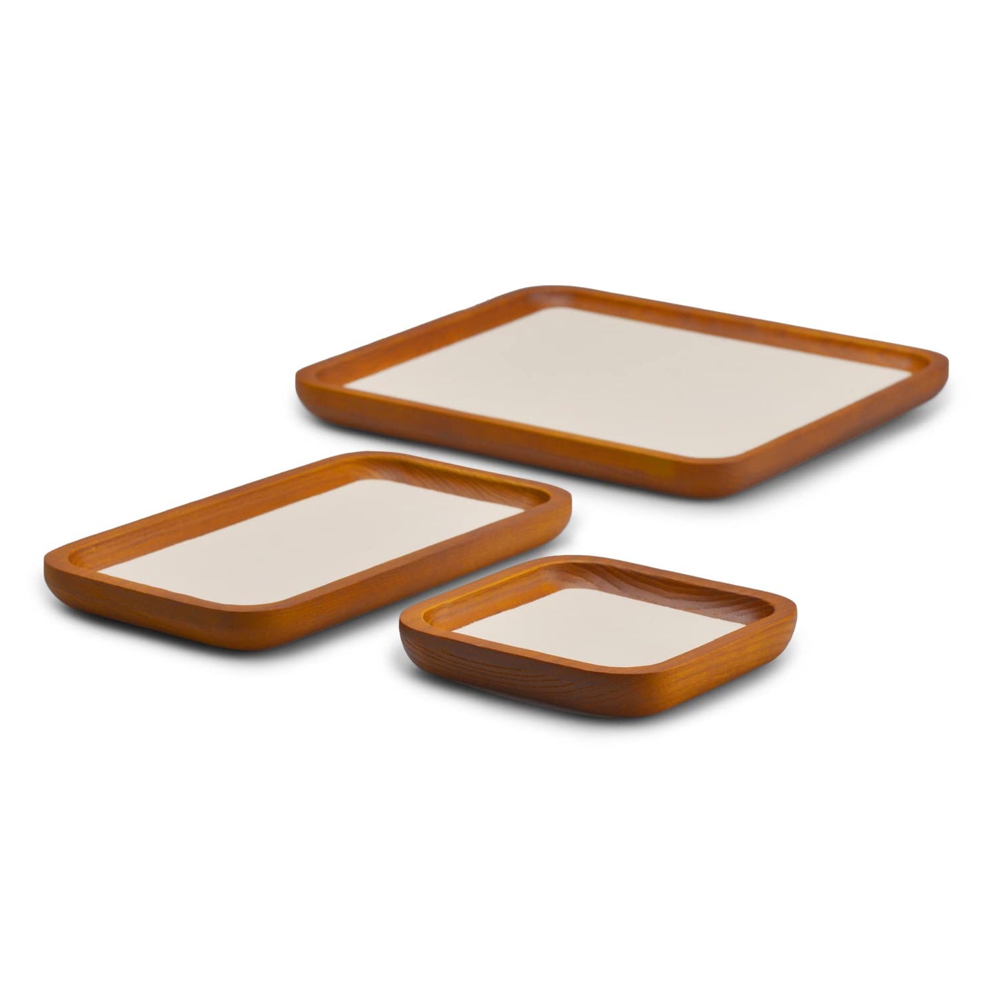 Oirlv Solid Wood Jewelry Display Tray Small Jewelry Tray Rings Earrings Bracelets Necklace Holder Organizer (Rectangle, Creamy-white)