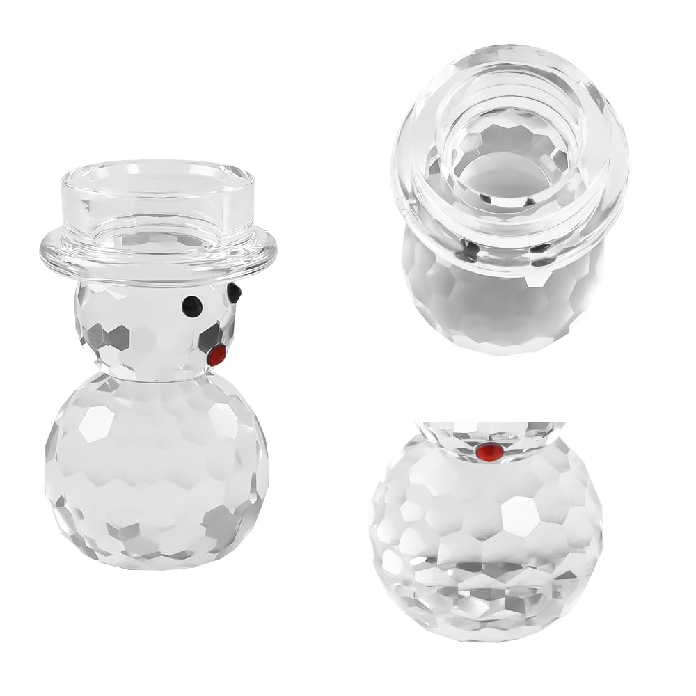 2 Pcs Crystal Christmas Candle Holder Snowman Christmas Candlestick with Cute Shape Home Table Decorations for Winter Xmas Farmhouse Kitchen Decor