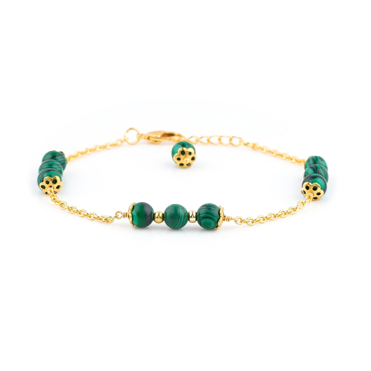 JEWEL OF ROCKS Stylish MALACHITE Bracelet, Handmade Craft, Beads Bracelet, Chakra Healing Bracelet, Gemstone Women Jewelry, Hypoallergenic Gold Plated Brass Bracelets 8" inch